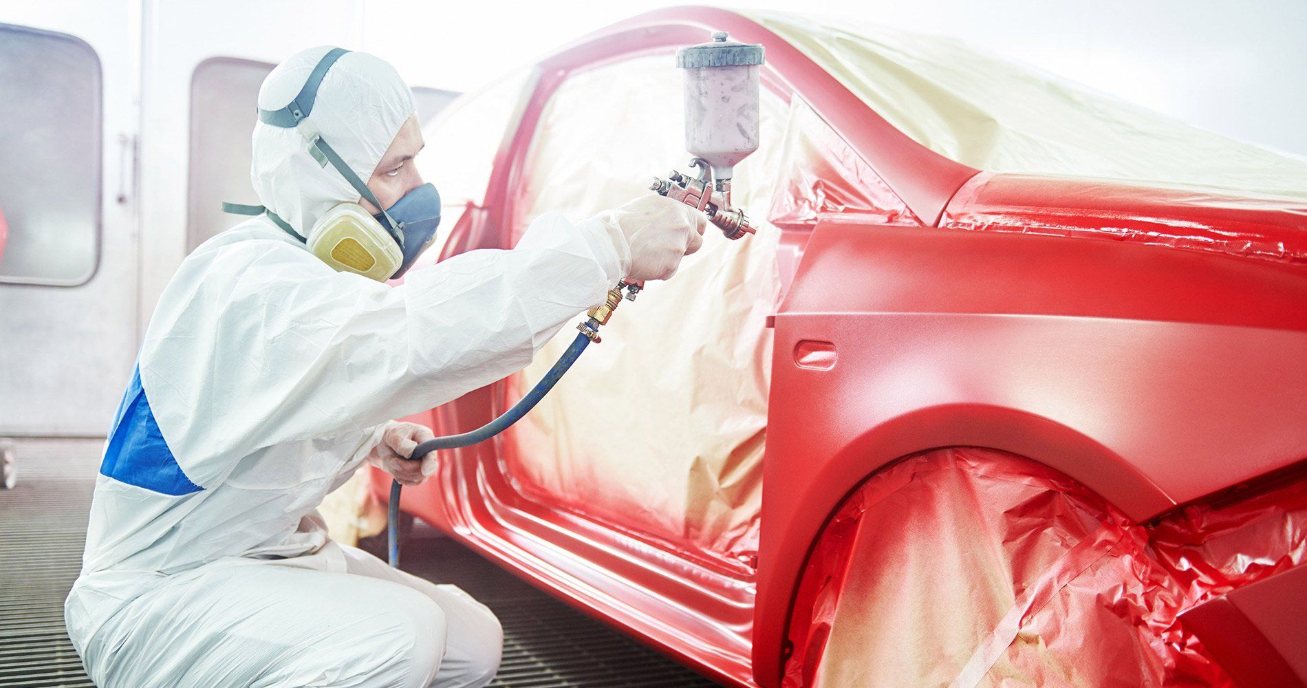 Paint refinishing booth at Mike's Auto Body